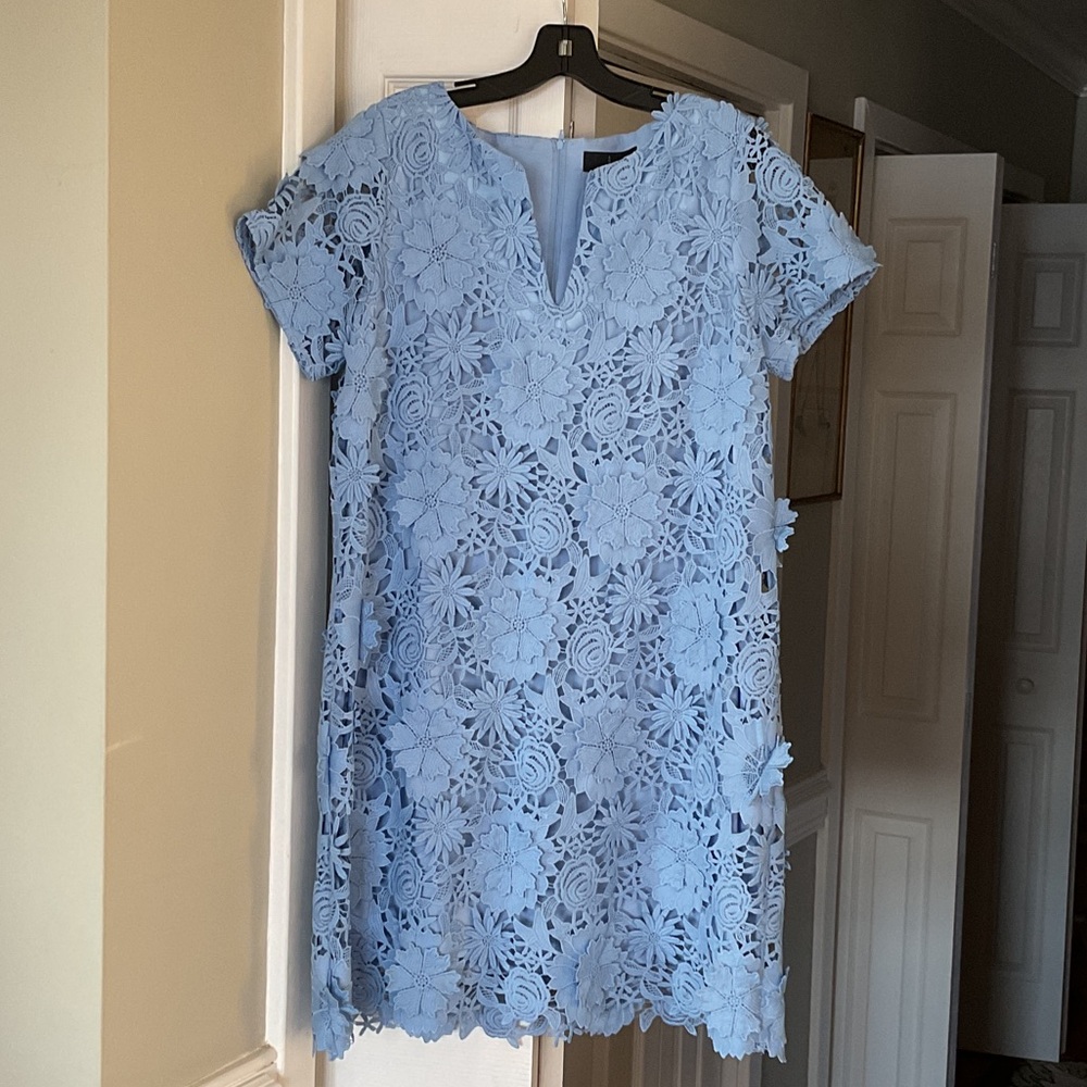 Abbey Glass Cornflower Blue Floral Lace Midi Dress Sz. L
